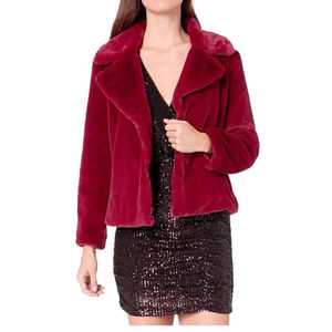 1.STATE Modern Cropped Faux-Mink Fur Soft Collared Chubby Teddy Jacket Dark Pink